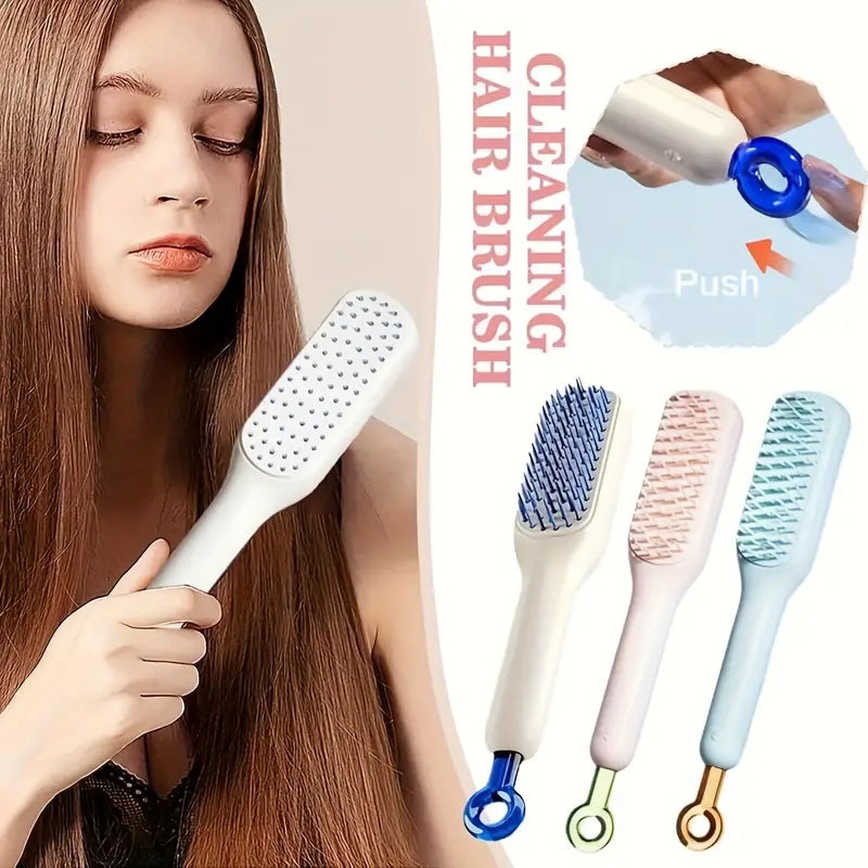 Self Cleaning Hair Brush, One-click Cleaning Telescopic Hair Comb (random Color) ( With Box)