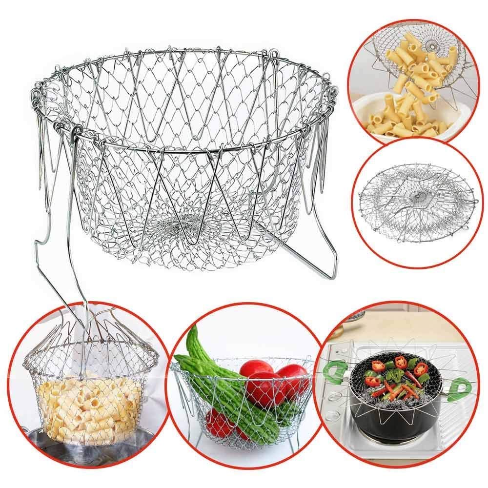 Stainless Steel Multi-functional Foldable Cooking Chef Basket Deluxe Kitchen