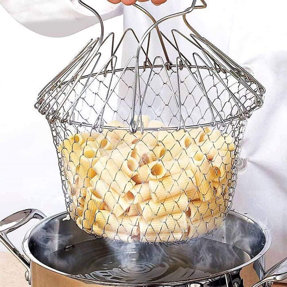 Stainless Steel Multi-functional Foldable Cooking Chef Basket Deluxe Kitchen