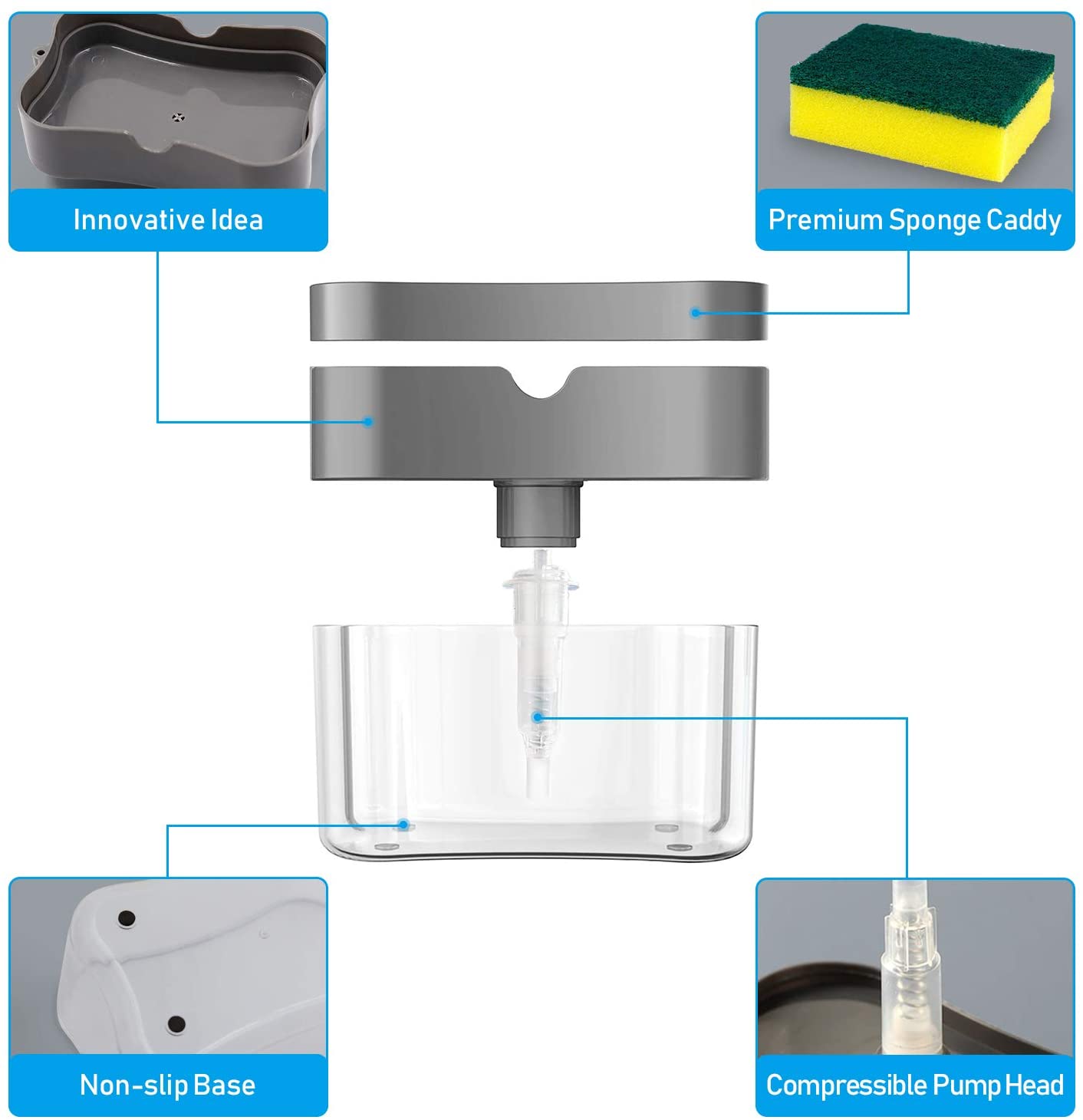 2 In 1 Soap Dispenser Soap Pump With Sponge (random Color )