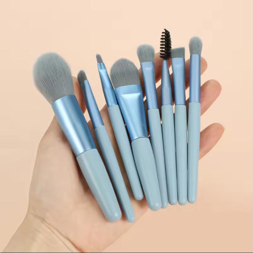 8pcs Travel Makeup Brush Kit Mini Cosmetic Brush For Face Foundation Blush Eye Shadow Wooden Handle (random Color)