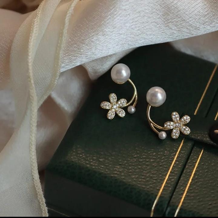 Shein Elegant Pearl And Flower Drop Earrings For Women Girls