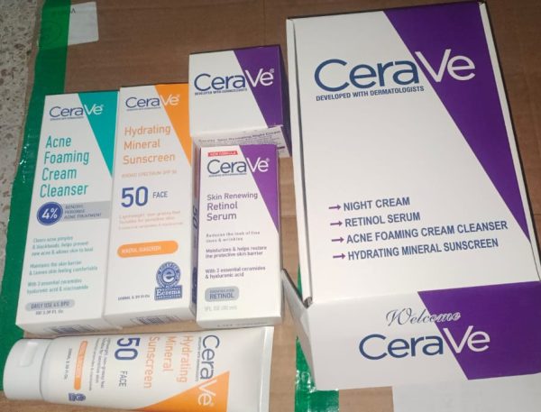 Cerave 4 In 1 Skincare Kit Night Cream, Sunblock, Cleanser & Serum For Radiant Skin